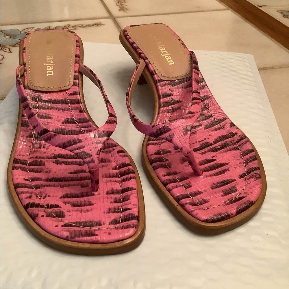 Sies Marjan Animal Print Pink Leather Sandals 6.5 New With out Box